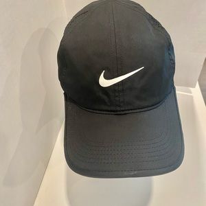 Nike ball cap, polyester, black, 4 mesh opening on top of hat for cooling down
